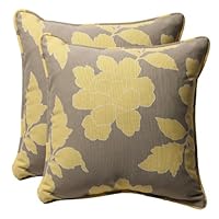 Pillow Perfect Decorative Gray/Yellow Floral Square Toss Pillows, 2-Pack