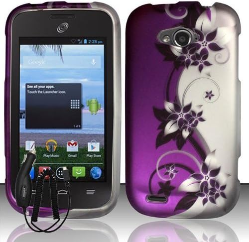 ZTE SAVVY Z750C PURPLE SILVER VINES COVER SNAP ON HARD CASE + FREE CAR CHARGER from [ACCESSORY ARENA]