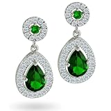 Bling Jewelry Designer Inspired Crown CZ Emerald Teardrop Earrings