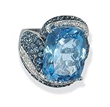 18k White Gold Huge Blue Topaz and Diamond Ring