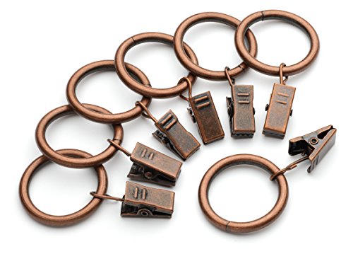 Iron Metal Curtain Clip Rings 1 Inch Interior Diameter Set of 8, Copper Antique