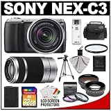 Sony Alpha NEX-C3 Digital Camera Body & E 18-55mm OSS Lens (Black) with E 55-210mm Lens + 32GB Card + Battery + Telephoto & Wide-Angle Lenses + 4 Filters + Case + Tripod + Accessory Kit