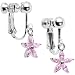 Handcrafted Pink Cubic Zirconia Flower Clip On Earrings