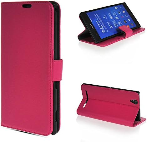 MICNOKEYA Magenta Luxury Holster Leather Wallet Folio Case Flip Cover with Card Slots for Sony Xperia T2 Ultra dual XM50h