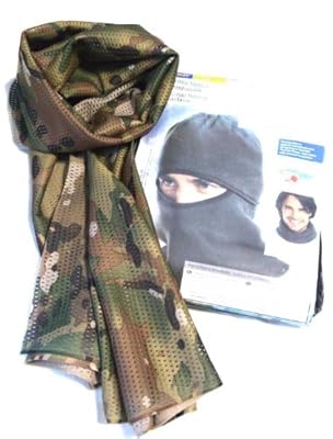 迷彩柄 マルチカム ネックスカーフ / フリースフェイスマスク (ネックウォーマー) 2点セット サバイバルゲーム の カモフラージュや 防寒に