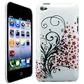 impexo Apple iPod Touch 4 4th Generation Case Cover Skin Pouch Shell Silver Pink Floral Pattern Hard Super Slim Clip On Protection-White
