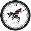 Purple Dragon or Dinosaur Animal Wall Clock by WatchBuddy Timepieces (Black Frame)