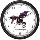 Purple Dragon or Dinosaur Animal Wall Clock by WatchBuddy Timepieces (Black Frame)