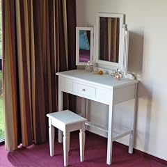Schminktisch Frisierkommode [BORDEAUX], Weiss, 3 Spiegel