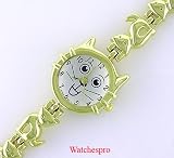 New Round Womens Gold Cat Stainless Bracelet Watch