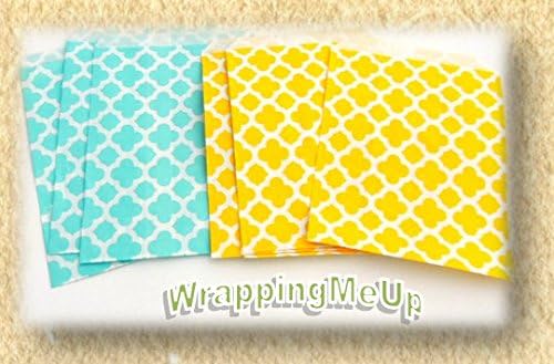 100 -5x7" MOD Yellow and Teal Treat Bags, Wedding, Party-favor, Food Safe Bags