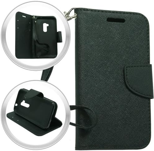 LG Magna 502G Volt 2 LS751 Wallet Hybrid Credit Card Premium Faux Leather Folio Clutch Pouch Stand Case Cover - identification & Credit Card Pockets Flip Cover By Tunz (Black)