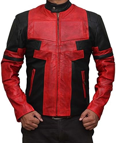 Leatherfashion Men's Deadpool Jacket in Red And Black Leather