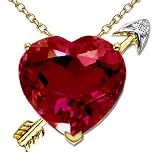 CandyGem 14k Yellow Gold Lab Created Heart Shape Ruby and Genuine Diamond Arrow and Heart Pendant()