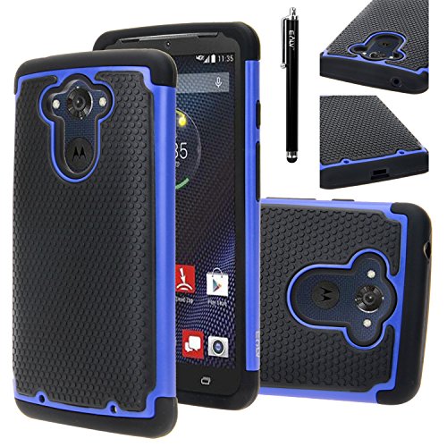 Droid Turbo Case, Moto Droid Turbo Case, E LV Droid Turbo Case Cover - Dual Layer Hybrid Armor Defender Protective Case Cover for Motorola Moto Droid Turbo XT 1254 with 1 Stylus - BLUE
