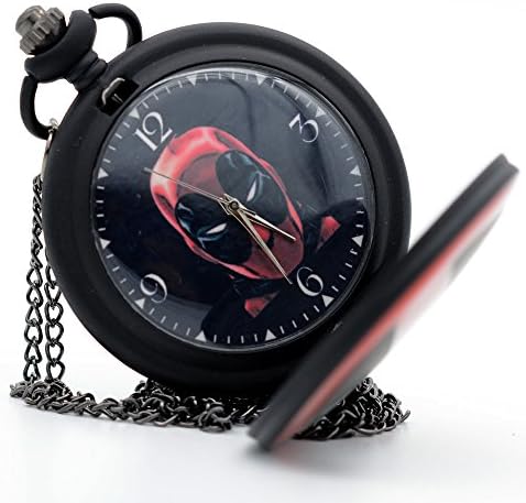 Deadpool Animation Deadpool Mask Dial Black Quartz Pocket Watch Mens Womens Pendant Necklace