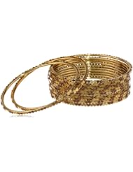 Chamak by priya kakkar Set of 12 Handmade Gold Bronze Detail and Brown Glitter Bangle Bracelet, 7.5"