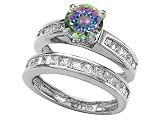 2.85 cttw 925 Sterling Silver genuine round mystic rainbow topaz wedding set
