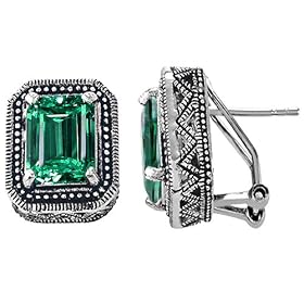 Buy 3.00 cttw 925 Sterling Silver 14K White Gold Plated Lab Created Emerald Cut Emerald Earrings by Finejewelers