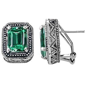 Buy 3.00 cttw 925 Sterling Silver 14K White Gold Plated Bali Style Lab Created Emerald Cut Emerald... by Finejewelers