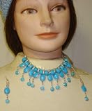 Silver Plated and Blue Turquoise Large and Hanging Beads Short Chain Necklace and Earrings