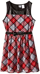 Girls Plaid Print  Faux-Leather/Polyester  Dress With a Bow(s)