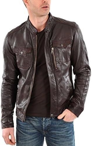 Softskin Leather Men's Genuine Lambskin Bomber Biker Leather Jacket L Brown