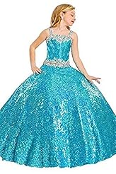 Girls Full Length Sequined Spaghetti Strap Pageant Dress 