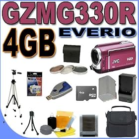 JVC Everio GZ-MG330 30GB Hard Drive HDD 35x Optical Zoom Digital Camcorder (Red) BigVALUEInc Accessory Saver 4GB BNV808 Battery/Rapid Charger Filter Kit Bundle + MORE
