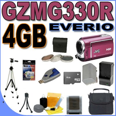 JVC Everio GZ-MG330 30GB Hard Drive HDD 35x Optical Zoom Digital Camcorder (Red) BigVALUEInc Accessory Saver 4GB BNV808 Battery/Rapid Charger Filter Kit Bundle + MORE