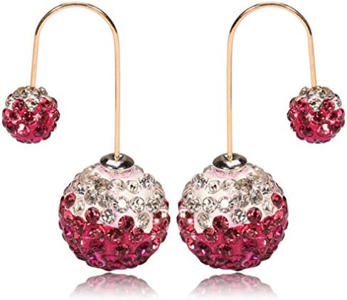 Pomelo Women's Double Sided Gradual-change Diamond Pearl Beads Earrings Drop Earrings (Rose)