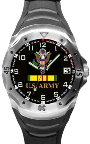 US Army Vietnam Veteran Stainless Steel Case Wrist Watch with Red Dial