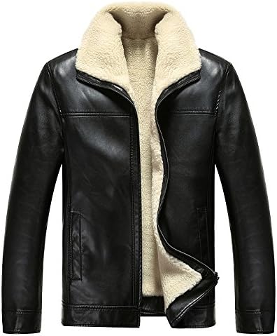 Xmenhere Men's Regular Fit Business Fur Stand Collar Zip Preceding Warm Jacket Black L