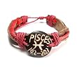 Pisces The Fishes Zodiac Tribal Leather Bracelet with Earth Tone Cord and Beads