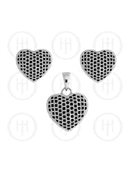 Sterling Silver -Micro Pave Earrings Black CZ Pendant Set (PS-1002-B)