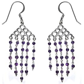 Mom Gift Ideas - Dangle Earrings Silver Jewellery Amethyst Gem stone 3.5 inches (gnklcs306erng)
