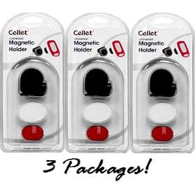 Cellet Brand Retail Packaged Universal Cell Phone / GPS Magnetic Holder - Black [3 PACK]