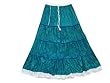 Womens Skirt Teal Blue Printed Tiered Cotton Long Maxi Skirt Womens Skirt Teal Blue Printed Tiered Cotton Long Maxi Skirt