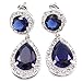 FC White Gold GP Royal Blue Crystal Sapphire Color Teardrop Dangle Bridal Wedding Earrings