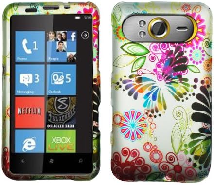 Silver Red Blue Green Purple Colorful Painting Butterfly Flower Rubberized Snap on Design Case Hard Case Skin Cover Faceplate for Htc Hd7