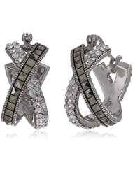 Sterling Silver Marcasite Crossover Swarovski Elements (.70 Diameter) Hoop Earrings