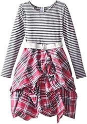 Girls Striped Print Plaid Print Cotton/Denim/Polyester Long Sleeves  Dress