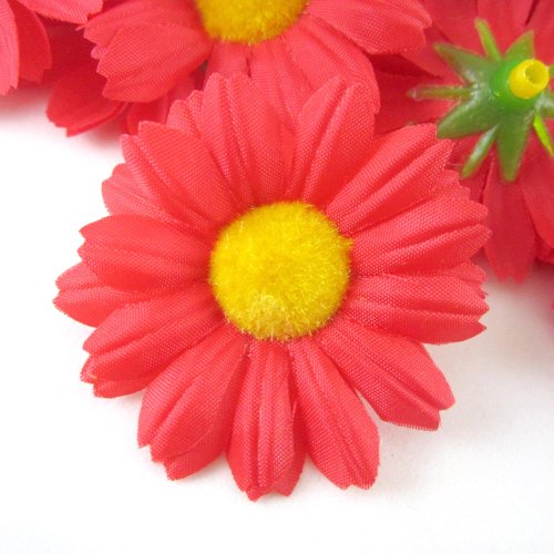 (12) Silk Red Gerbera Daisy Flower Heads , Gerber Daisies - 1.75