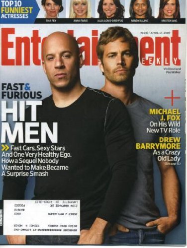 Entertainment Weekly April 17, 2009 Vin Diesel/Paul Walker, Michael J. Fox, Drew Barrymore, Tori Spelling