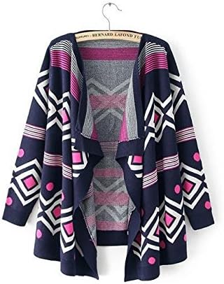 Purple Vintage Aztec Geometric Irregular Knitted Cardigan Outwear for Women