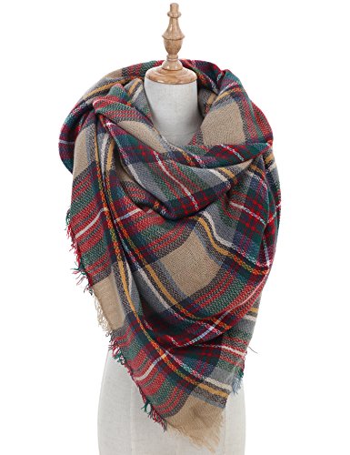 Women Plaid Blanket Winter Scarf Warm Cozy Tartan Wrap Oversized Shawl Cape