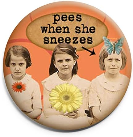 Pees When She Sneezes, Funny Refrigerator Magnet, Gift for Friend, Retro Vintage Style