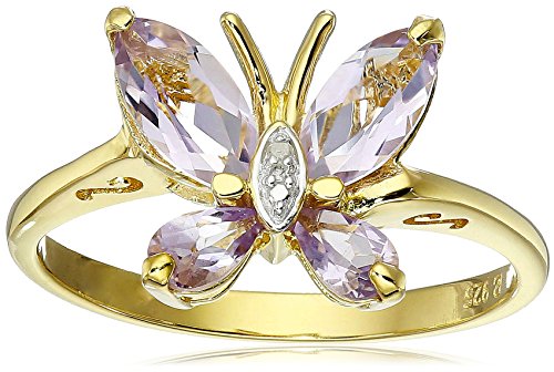 Yellow Gold-Plated Sterling Silver Amethyst Butterfly Ring