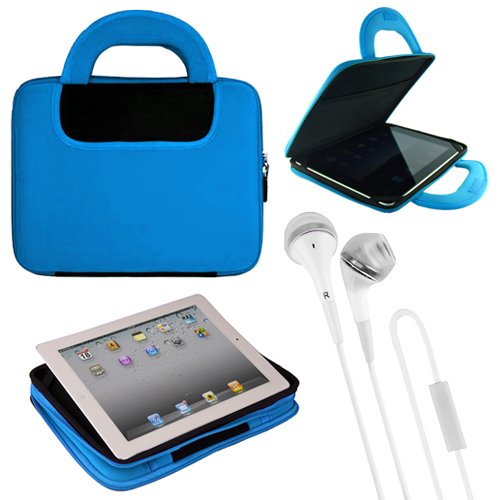 (Unhappy) 2 Tone Dice Edition Nylon Cube Box w/ Neoprene Pocket & Carrying Handles for Kocaso SX9722 / SX9701 / SX9700 9.7-inch Android Capsule + White 3.5mm VG Stereo Headphones with Mic & Silicone In Ear Tips