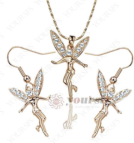 Est Jewelry Rushed Trendy Women Jewelry Set 18k Rose Gold Plated Use Crystal Tinkerbell Pendant Necklace And Earring Sets S005R14 18k charms for necklaces for women